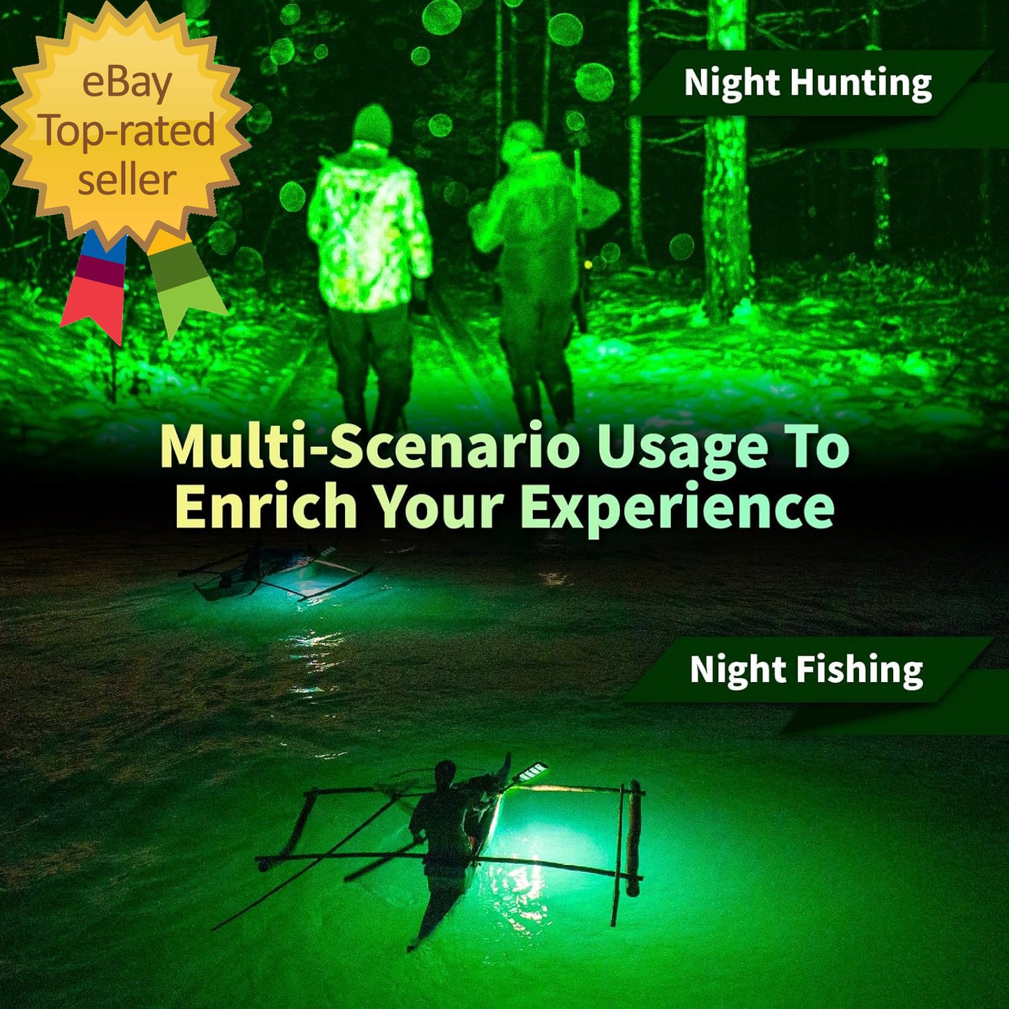 Hog Lights for Night Hunting - 10000LM Green Hunting Light for Hogs with Remote