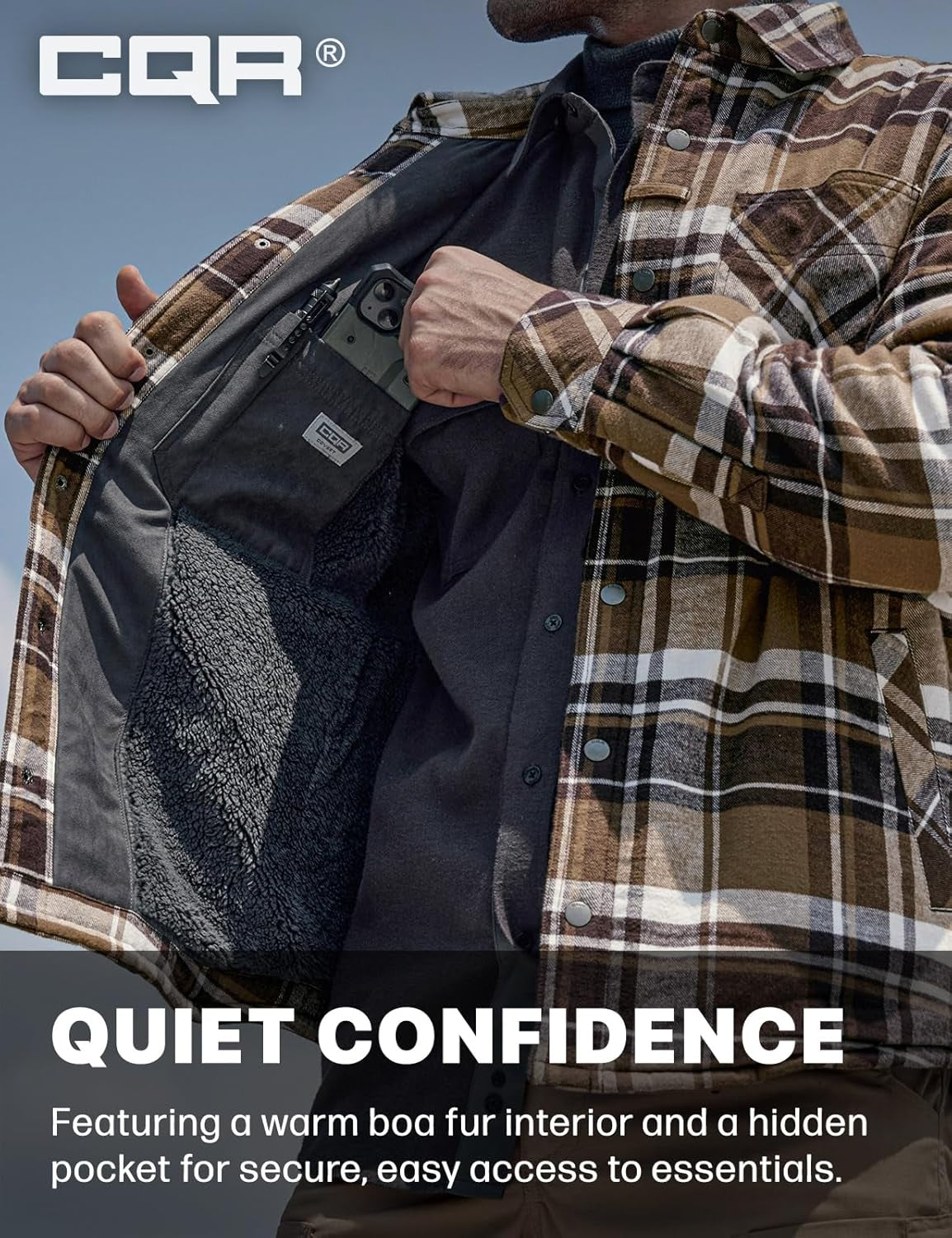 Men'S Sherpa Lined Cotton Flannel Shirt Jacket, Long Sleeve Warm Winter Outdoor Plaid Button up Jacket Coat with Pockets