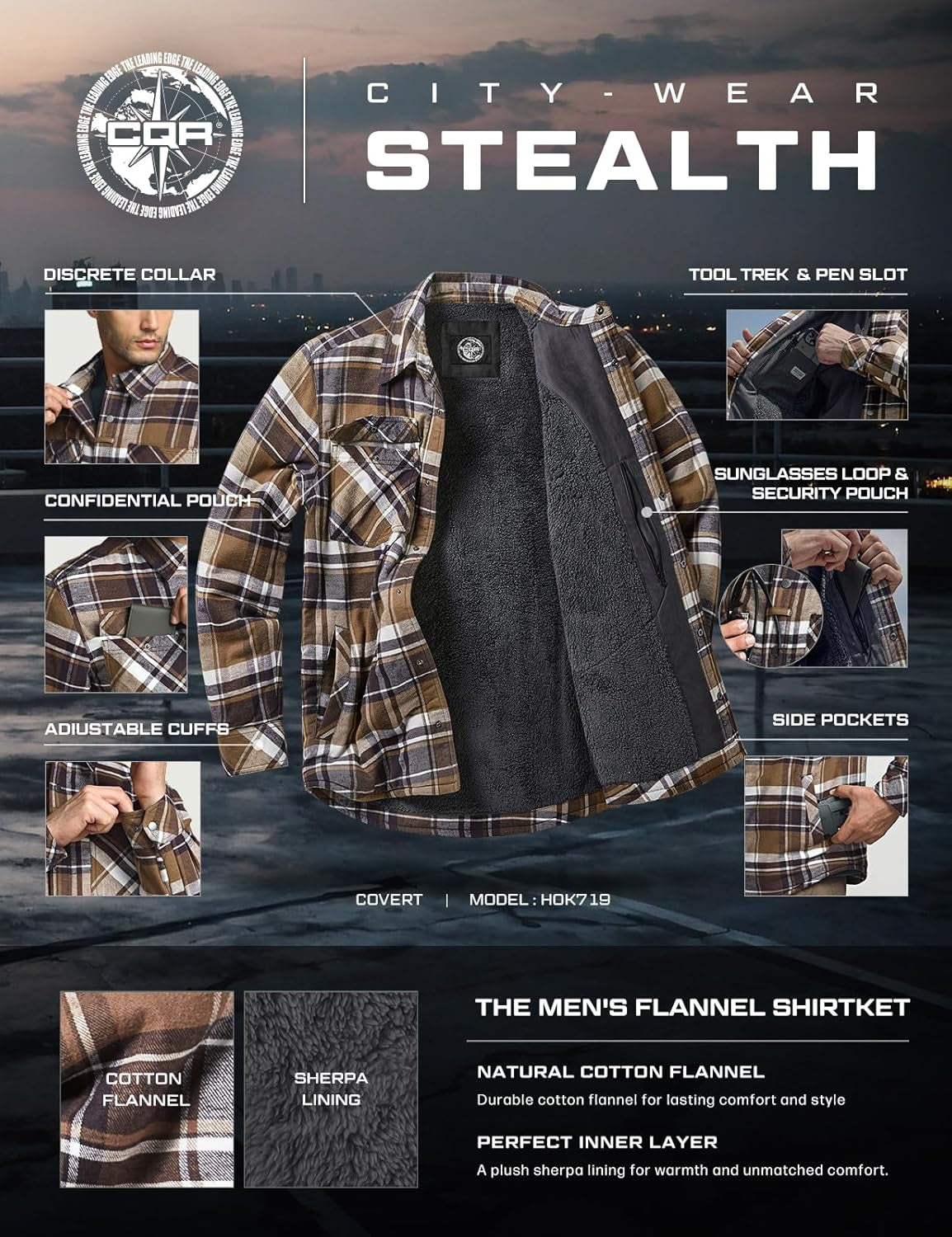 Men'S Sherpa Lined Cotton Flannel Shirt Jacket, Long Sleeve Warm Winter Outdoor Plaid Button up Jacket Coat with Pockets