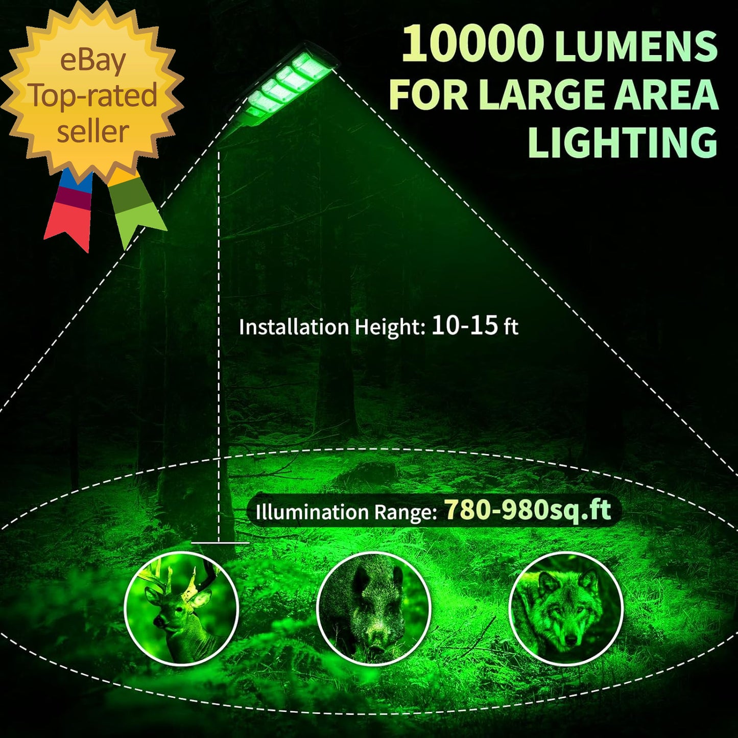 Hog Lights for Night Hunting - 10000LM Green Hunting Light for Hogs with Remote