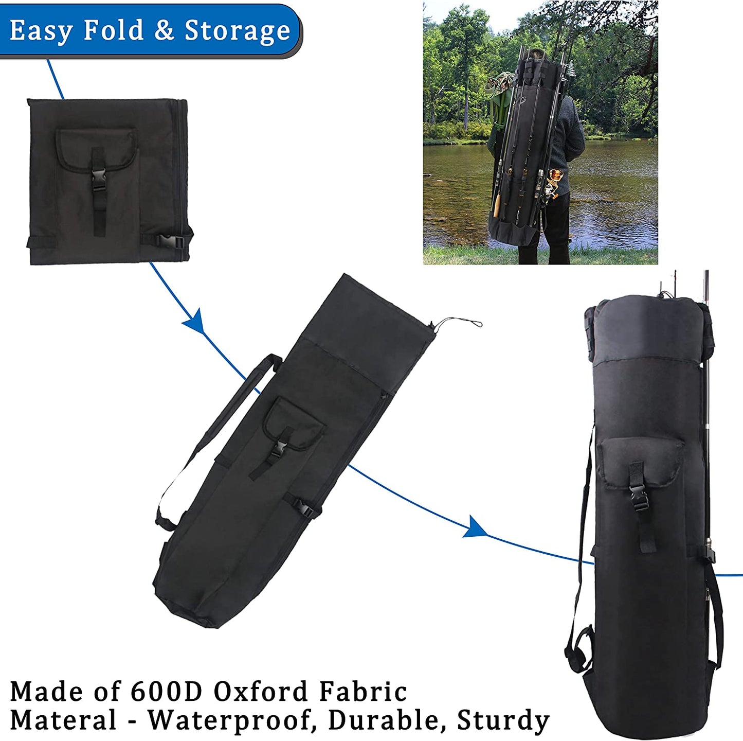 Fishing Rod Case Pole Holder Bag Large Capacity Fishing Rod Storage Waterproof Travel Carry Case Bag Fishing Gear Gifts for Fishermen