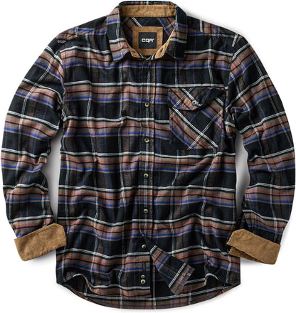 Men'S 100% All Cotton Button down Flannel Shirts, Long Sleeve Brushed Warm Soft Casual Outdoor Plaid Shirt
