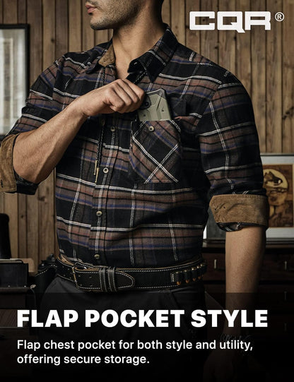 Men'S 100% All Cotton Button down Flannel Shirts, Long Sleeve Brushed Warm Soft Casual Outdoor Plaid Shirt