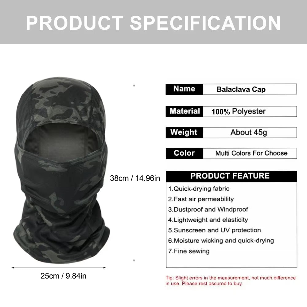 Camouflage Full Face Balaclava for Outdoor Sports - Cycling, Hunting, Hiking, Skiing, and Motorcycle Use