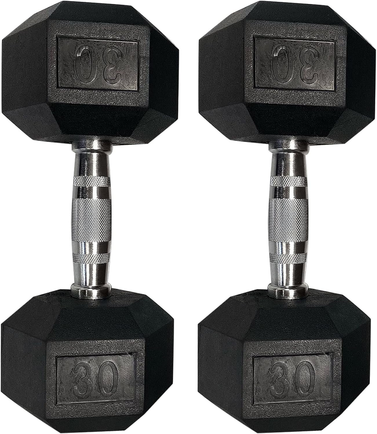 Set of 2 Hex Rubber Dumbbell with Metal Handles, Pair of 2 Heavy Dumbbells (10 Lb)