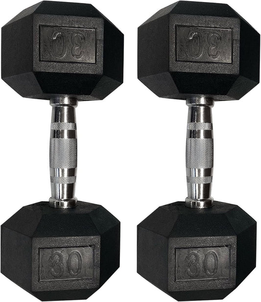 Set of 2 Hex Rubber Dumbbell with Metal Handles, Pair of 2 Heavy Dumbbells (10 Lb)