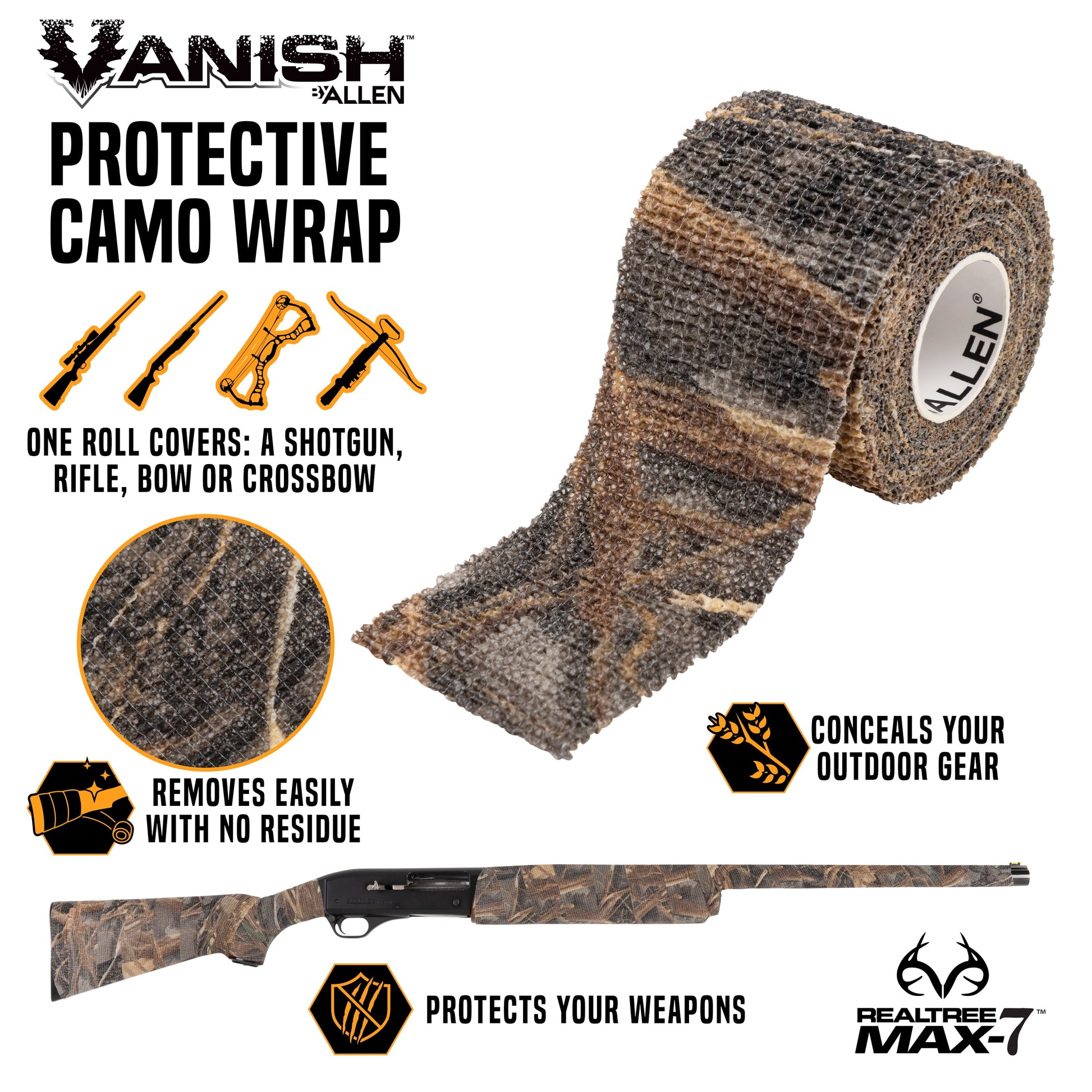Vanish Protective Camo Wrap - 15 Foot Reusable Roll - Max-7 Camo