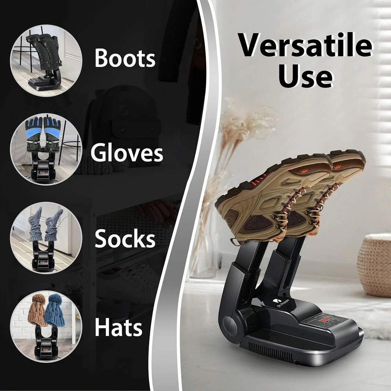 Folding Boot Dryer, Adjustable Shoe Dryer with Timer, Quick Drying Boot Warmer