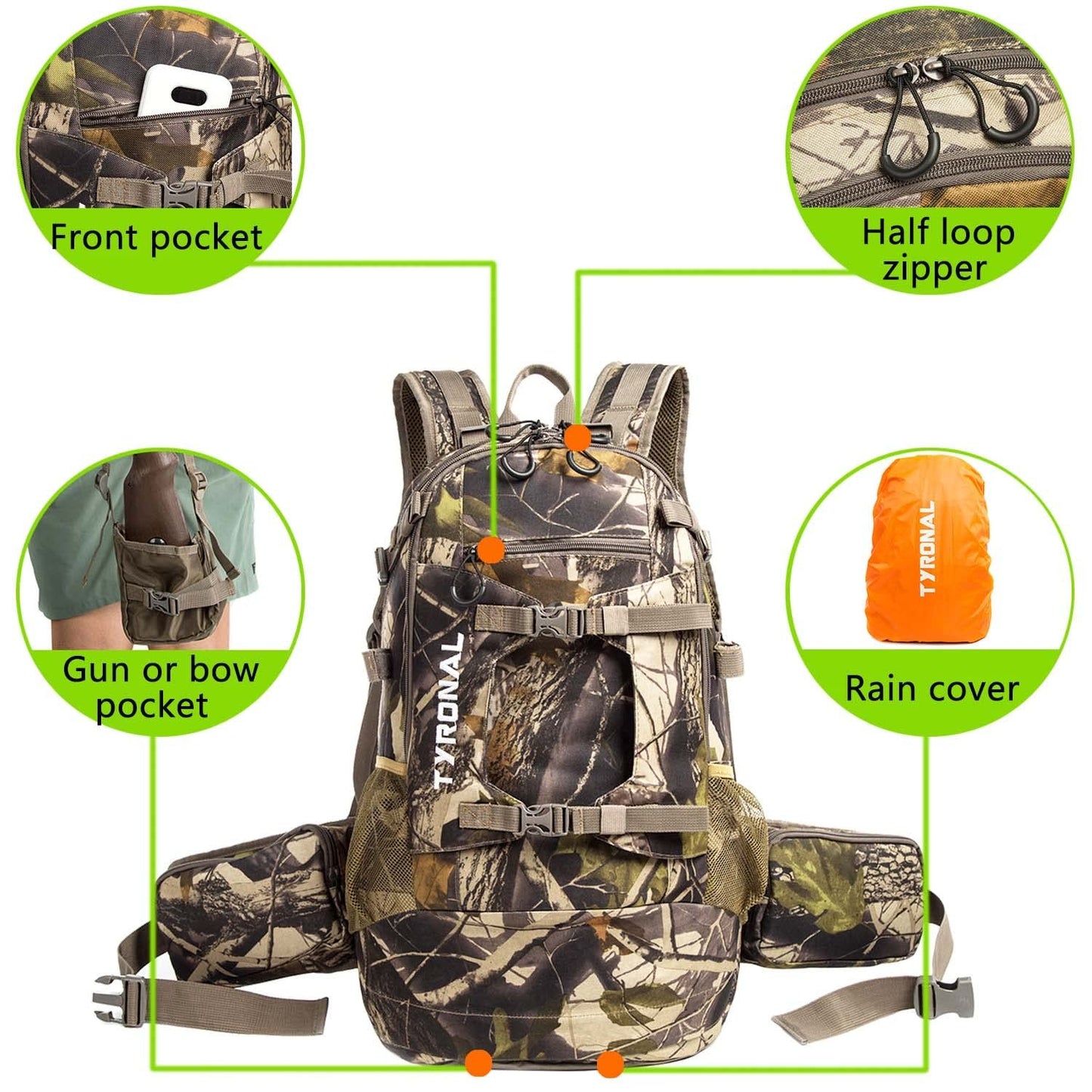 Tyronal Hunting Backpack Outdoor Gear Hunting Pack with Bow and Rifle Carry Syst