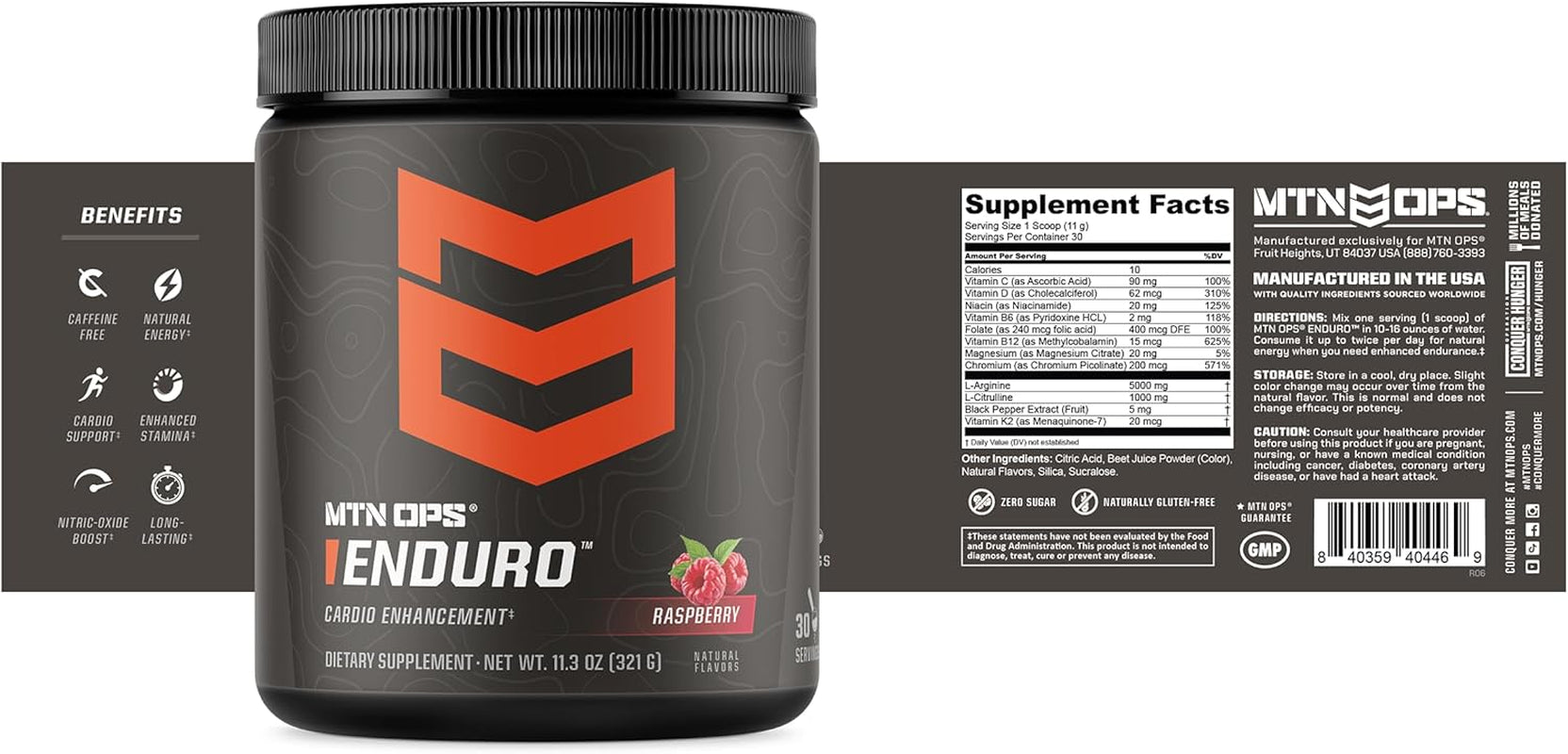 Enduro Nitric Oxide Stim Free Pre Workout | Magnesium Citrate, L Arginine & L Citrulline Caffeine Free Preworkout | 30 Serving Raspberry