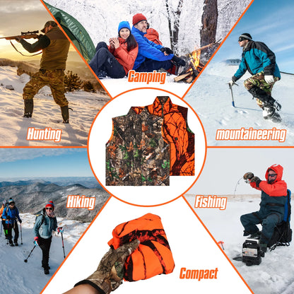 Hunting Heated Vest, Camo Orange Reversible Vest, Game Vest Jacket for Hunting, Lightweight Heating Vest (M)