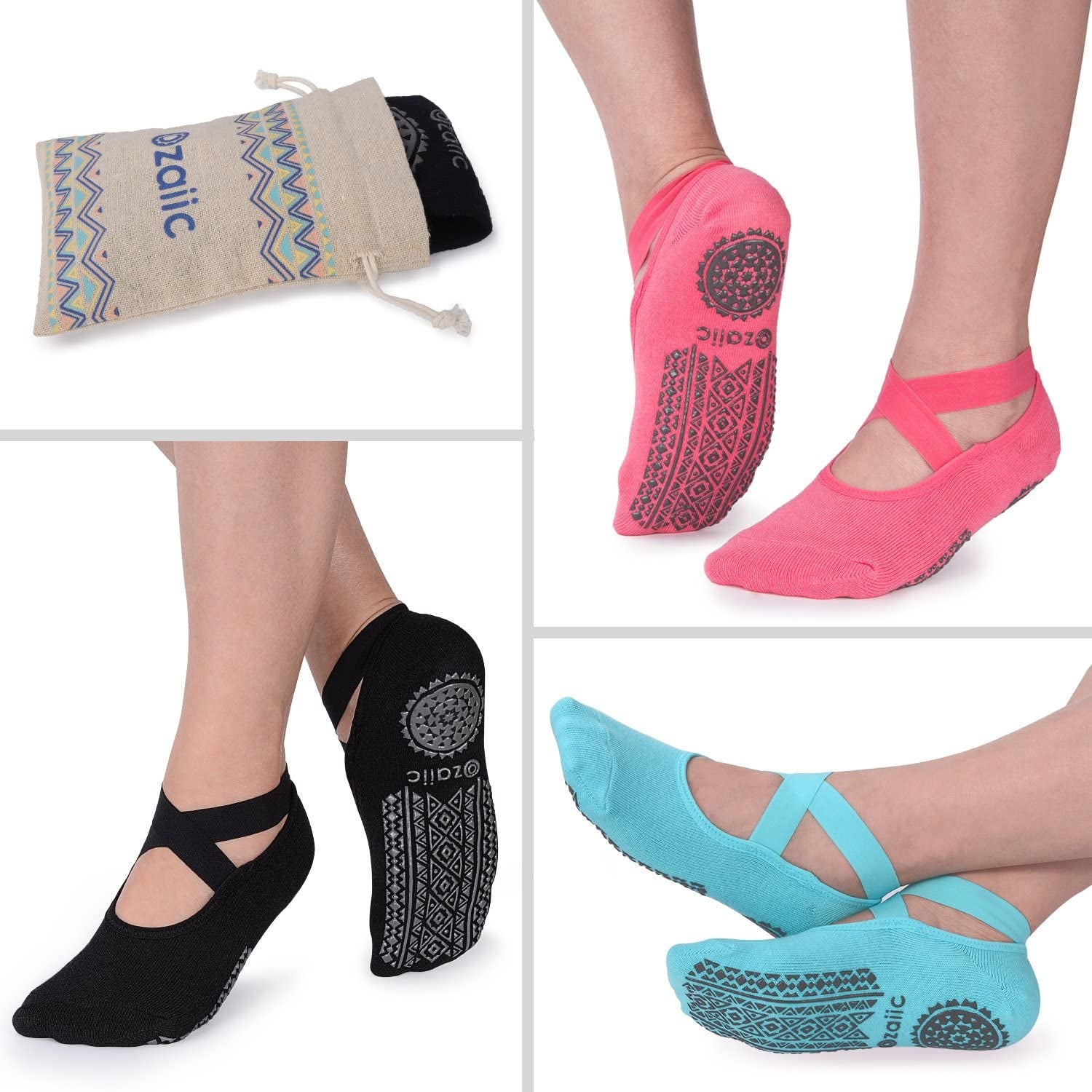 Pilates Socks for Women Non Slip Grip, Yoga Socks with Grippers for Barre, Hospital, Ballet, Dance, Barefoot Workout