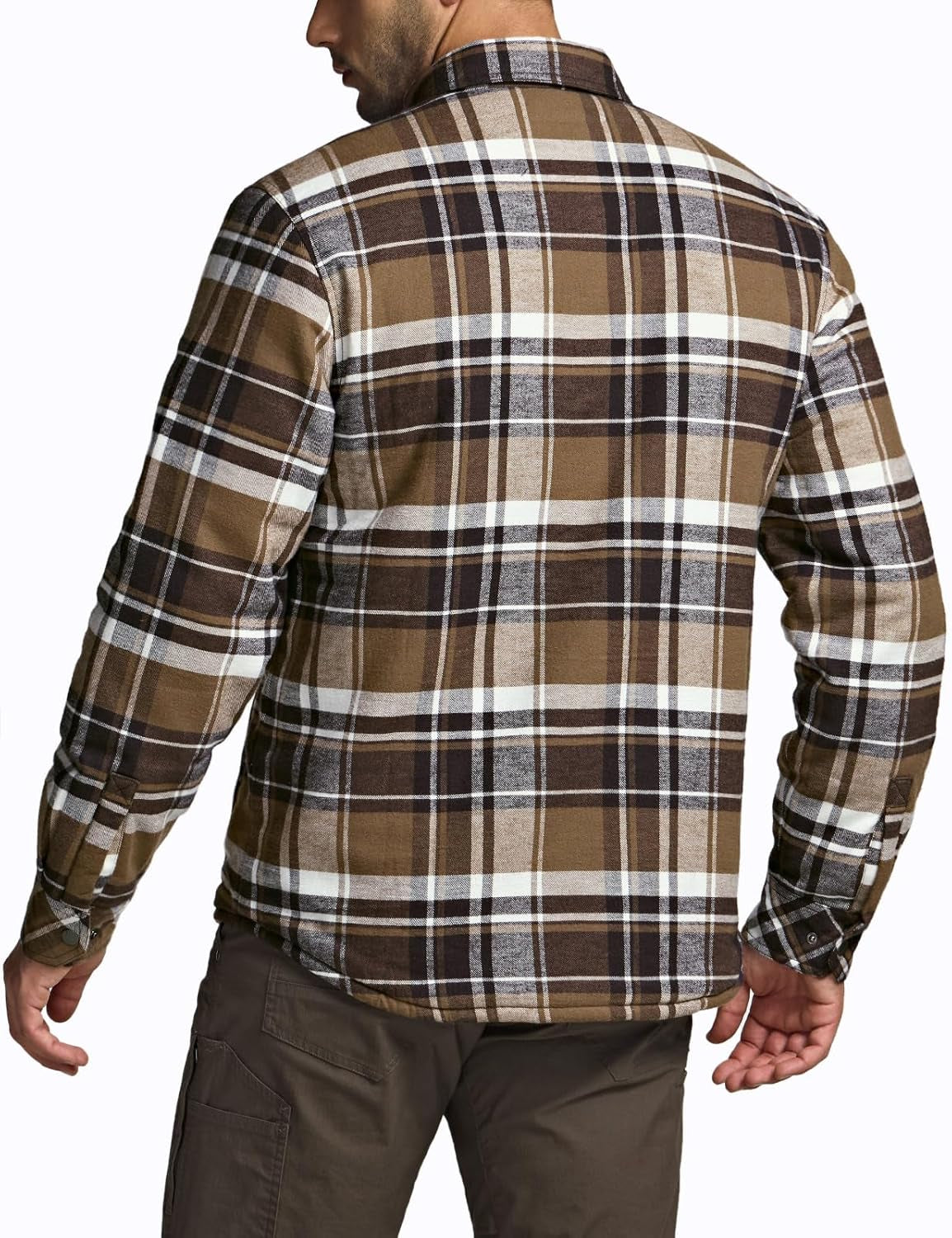 Men'S Sherpa Lined Cotton Flannel Shirt Jacket, Long Sleeve Warm Winter Outdoor Plaid Button up Jacket Coat with Pockets