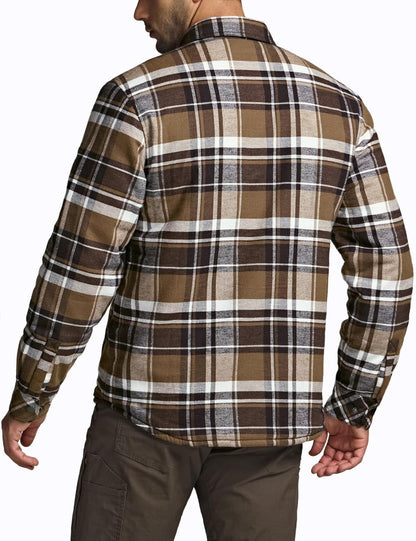Men'S Sherpa Lined Cotton Flannel Shirt Jacket, Long Sleeve Warm Winter Outdoor Plaid Button up Jacket Coat with Pockets